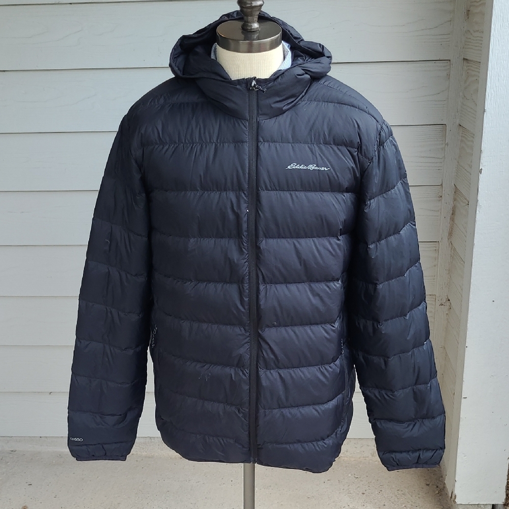 EDDIE BAUER EB650 Recent‎ Black Quilted DOWN Puffer Mens XXL Full Zip Jacket NEW